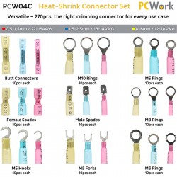 PCWork PCW04C Σετ ακροδέκτες Faston για ηλεκτρολογικά καλώδια, σε κασετίνα 270 τεμαχίων